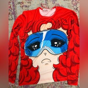 Pushbutton Red Graphic Long Sleeve Shirt